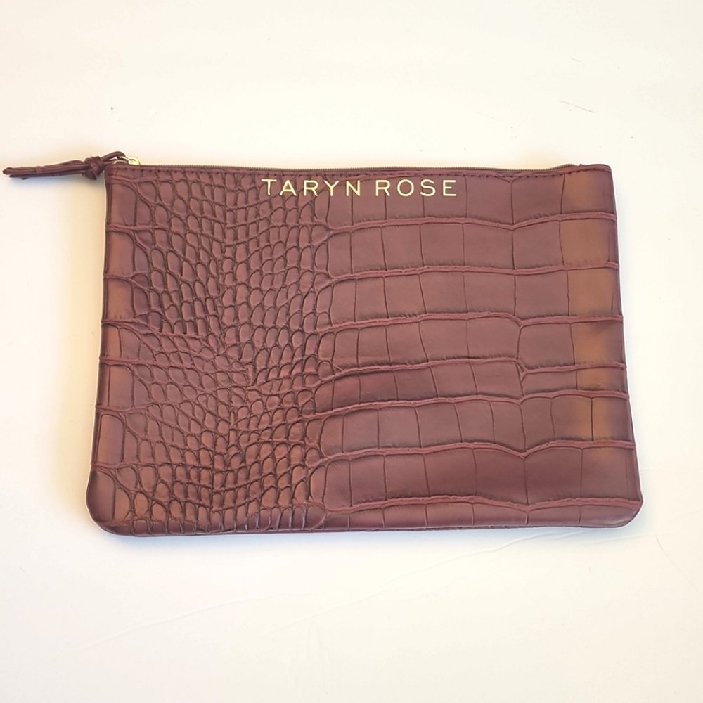 Taryn Rose faux croc print zipper pouch wristlet